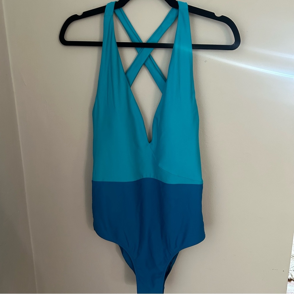 Blue Cross-Back One-Piece Swimsuit